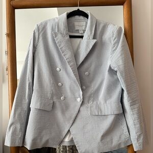 Carolina Belle Blue Striped Seersucker Double-Breasted Blazer XL